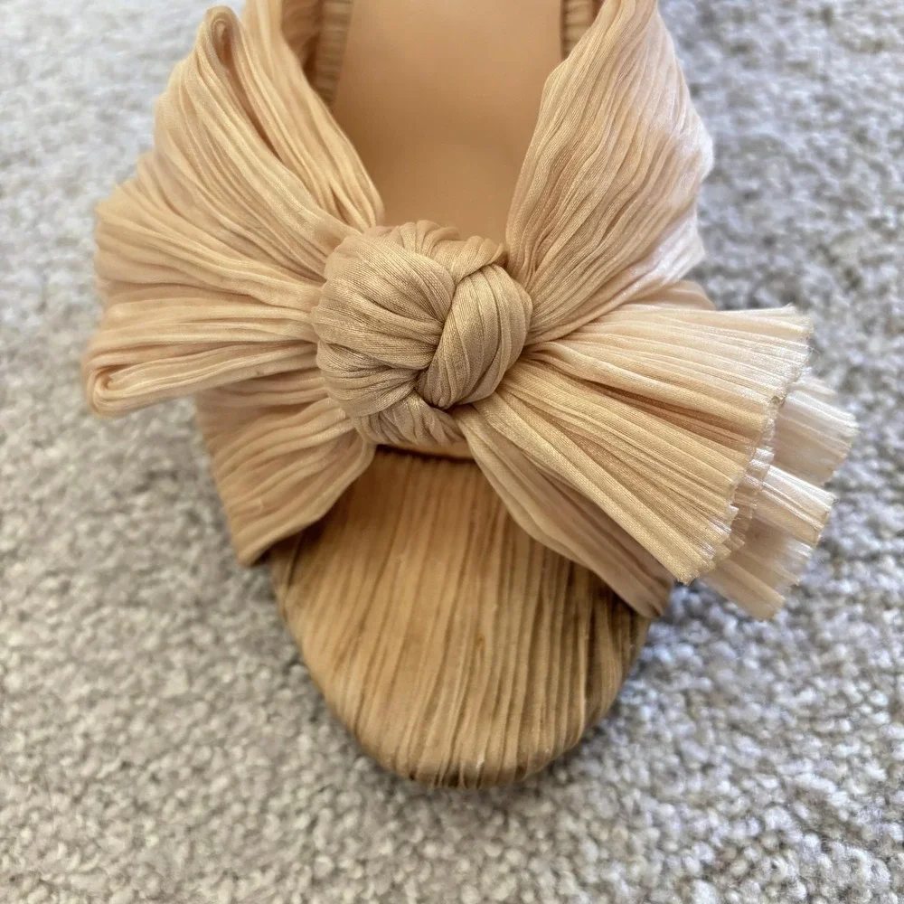 Loeffler Randall Camillia Crinkle Bow Slingback Heels Womens‎ 8.5 Gold Ivory